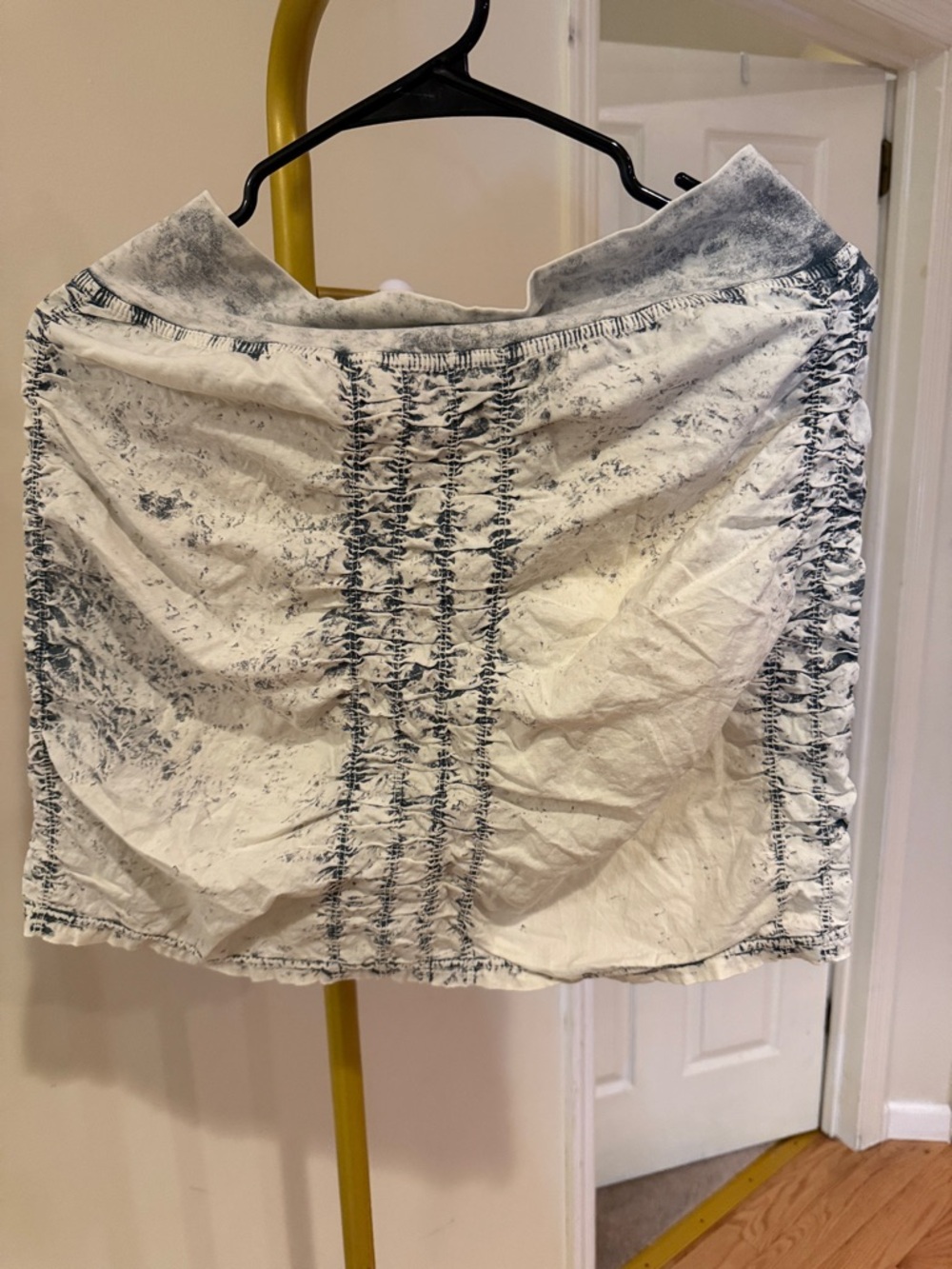 White stone washed Ruched Mini Skirt rave goth trashed moto rockstar club punk
